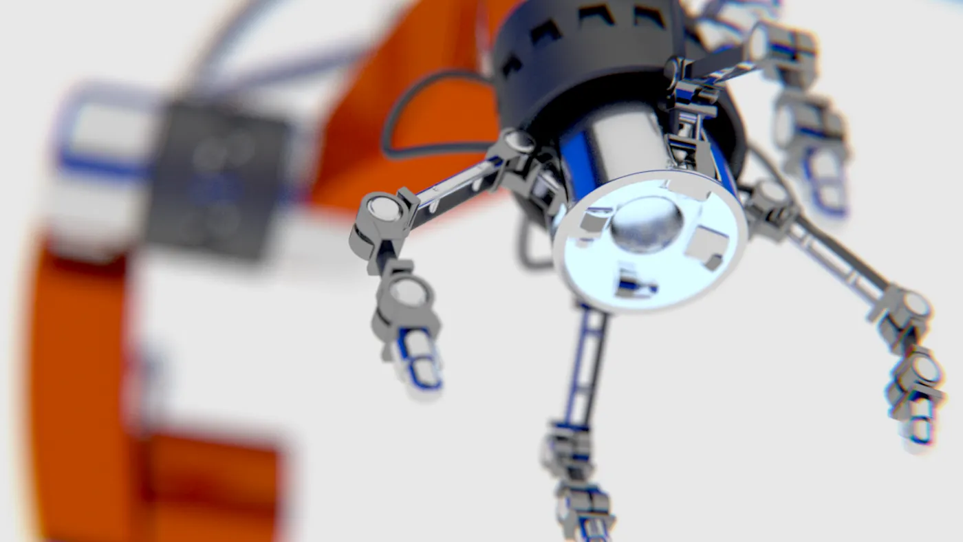Grande plano de um manipulador de braço robótico de alta precisão utilizado para automação industrial, com garras e articulações metálicas para manuseamento flexível de materiais.