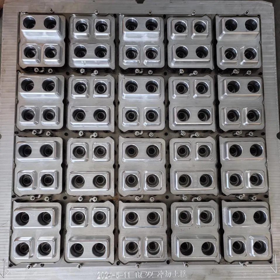 Close-up of a multi-cavity mold on a thermoforming machine