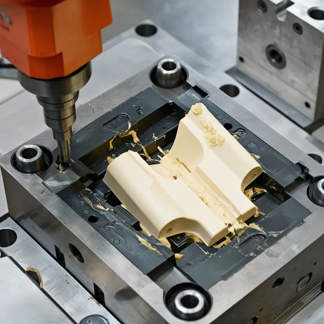 Sticking molded part caused by poor cooling in thermoforming process.