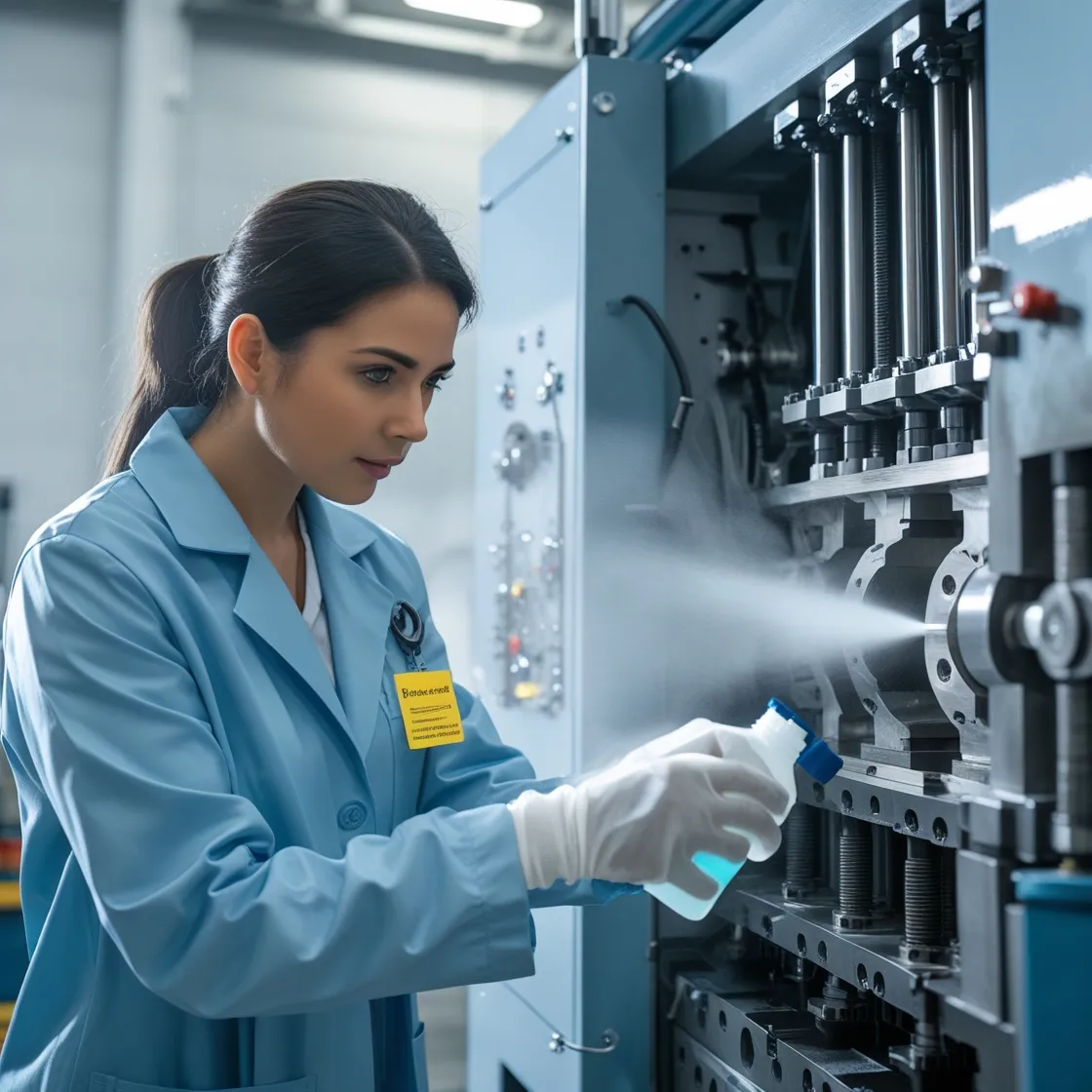 Inspecting pneumatic system for air leaks with a soapy water test.