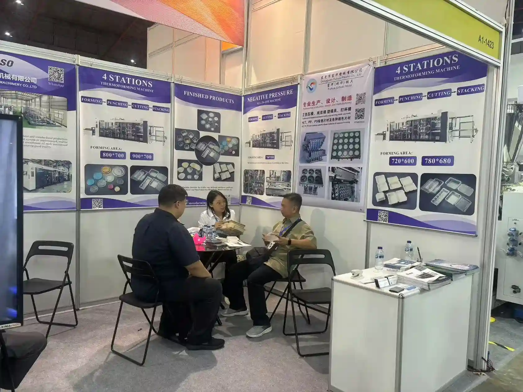 Automatic plastic cup lid making machine demonstration at Plastics and Rubber Indonesia 2024 Jakarta