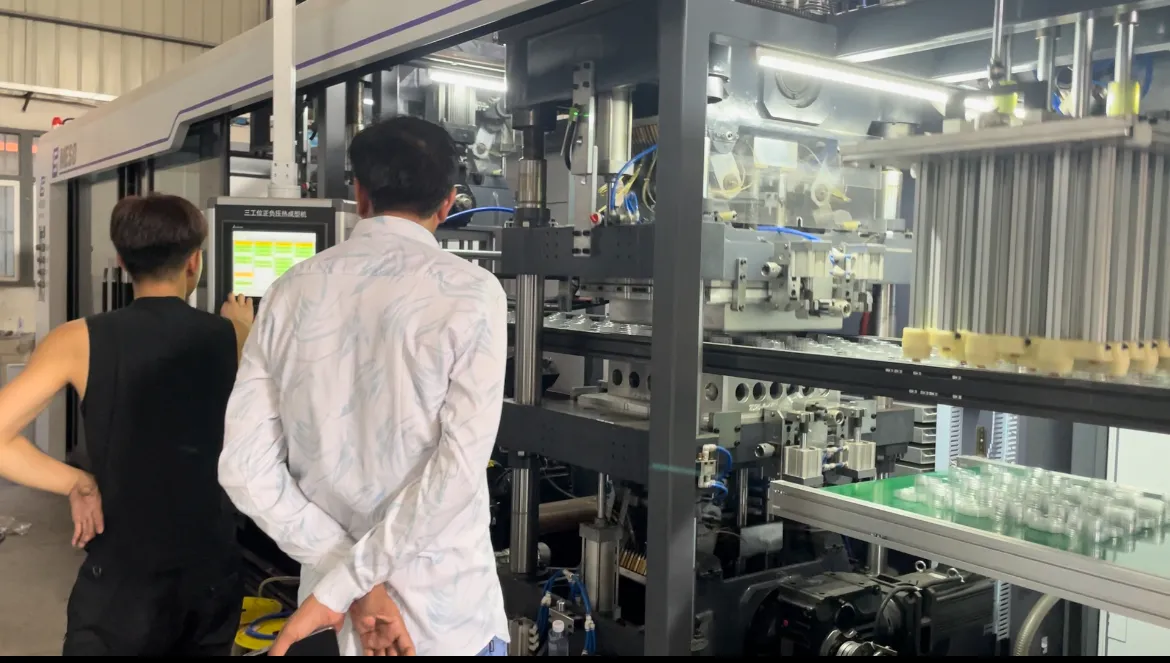 Mesoforming Thermoforming Machine demo at factory, automated production for global supply.
