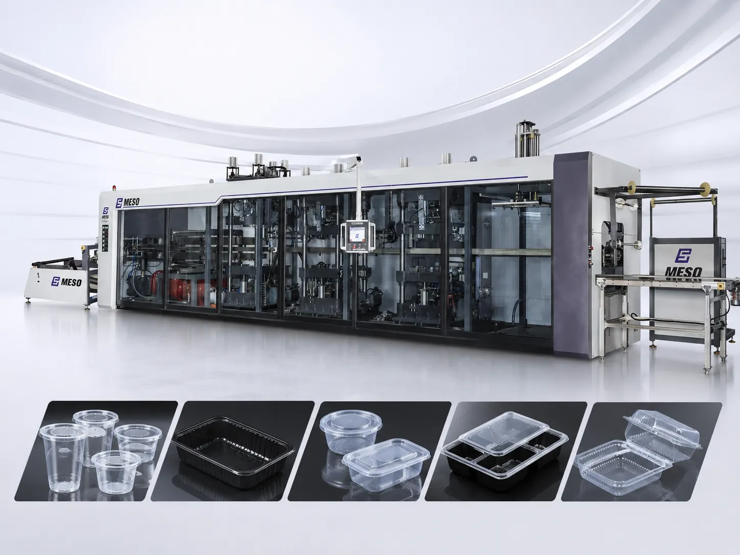 MESO Fully Automatic Cup and Container Thermoforming Machine for Plastic Trays, Cups and Hinged Lunch Boxes
