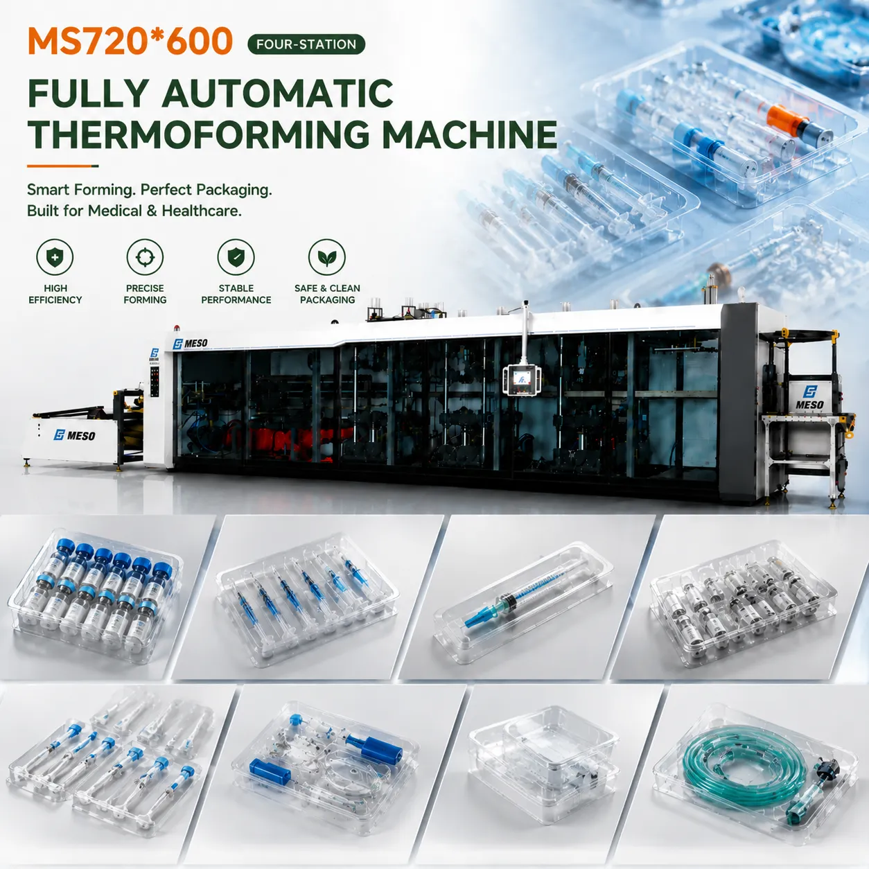 MESO MS720*600 4-Station Medical Thermoforming Machine for Sterile Syringe Trays and Surgical Packaging