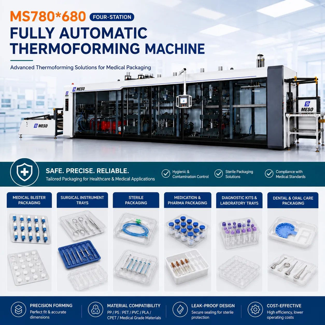 MESO MS780*680 4-Station Medical Thermoforming Machine for Surgical Instrument Trays and Sterile Packaging