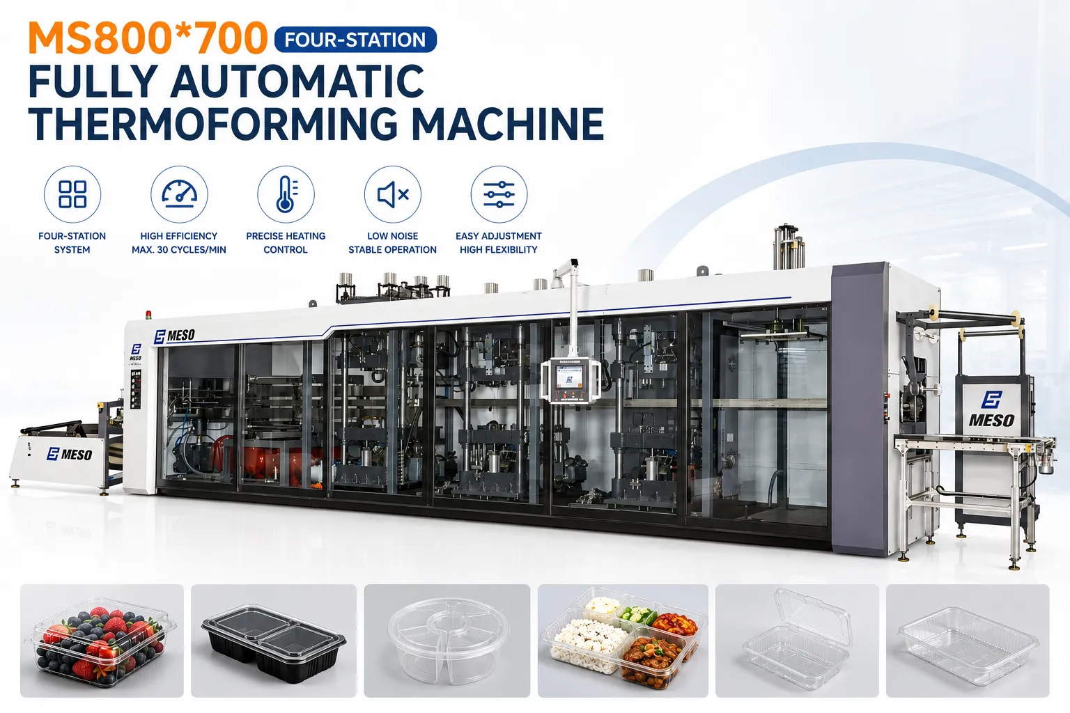 Meso Ms800 700 Four Station Thermoforming Machine For Food Containers
